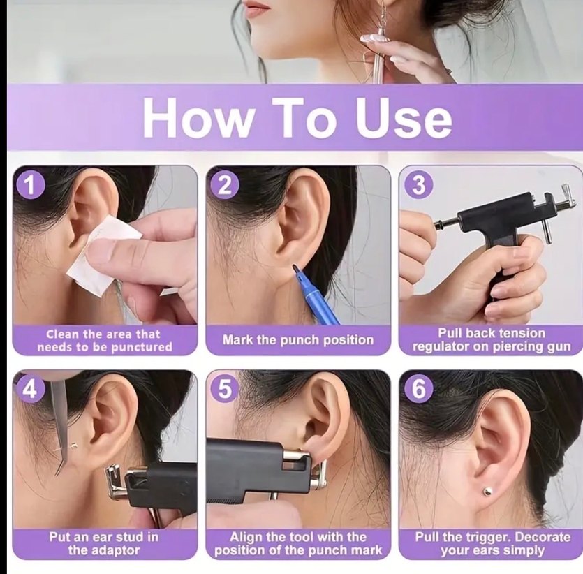 Paslanmaz Çelik Kulak Delme Piercing Aleti - Görsel 3