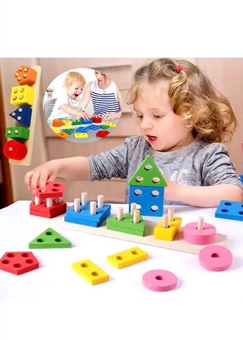Renkli Ahşap Şekil Eğitici Oyuncak - Görsel 3