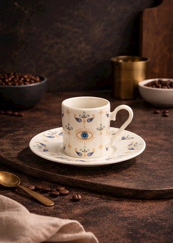 Porselen Göz Desenli Fincan ve Tabak Seti - Görsel 3