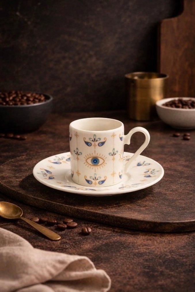 Porselen Göz Desenli Fincan ve Tabak Seti - Görsel 3