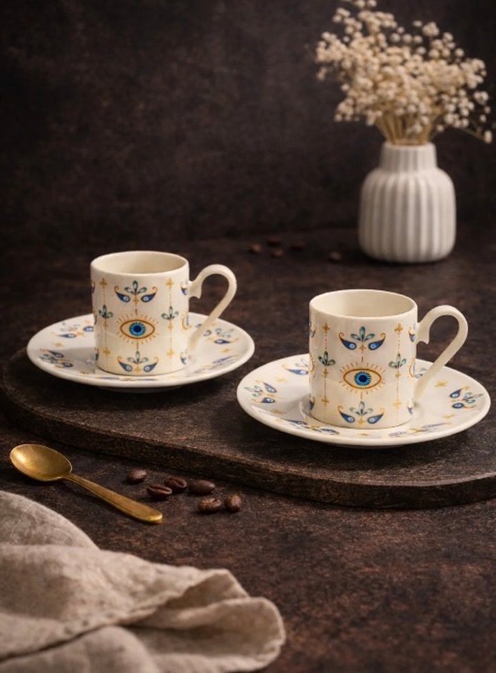 Porselen Göz Desenli Fincan ve Tabak Seti - Görsel 2