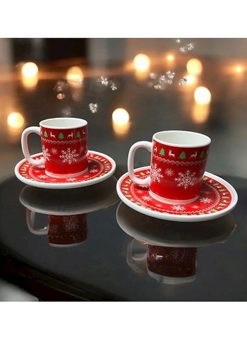 Porselen  Yılbaşı Temalı Fincan ve Tabak Seti - Görsel 2