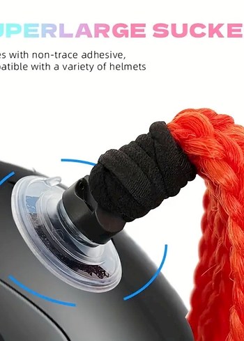 Motosiklet Kask Kırmızı Püsküllü Sentetik Saç Aksesuarı - Görsel 2