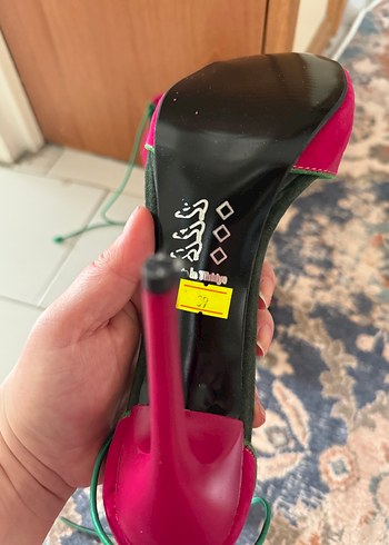 Renkli Süet Bağcıklı Stiletto Topuklu Kadın Ayakkabı - Görsel 4