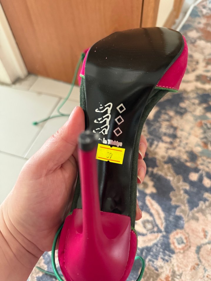 Renkli Süet Bağcıklı Stiletto Topuklu Kadın Ayakkabı - Görsel 4