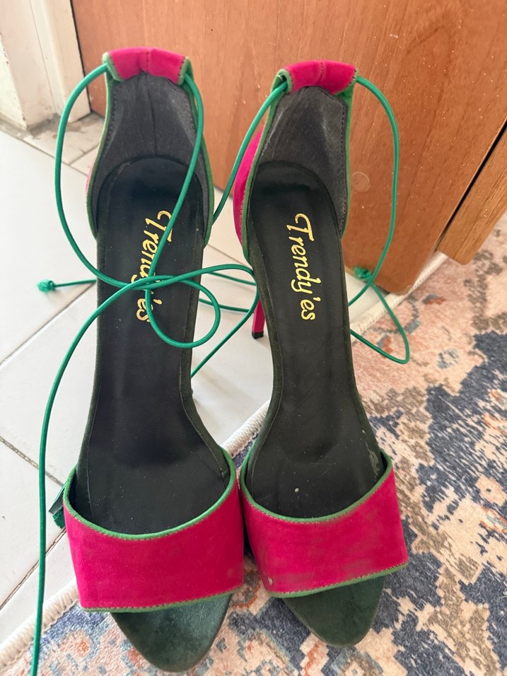 Renkli Süet Bağcıklı Stiletto Topuklu Kadın Ayakkabı - Görsel 5