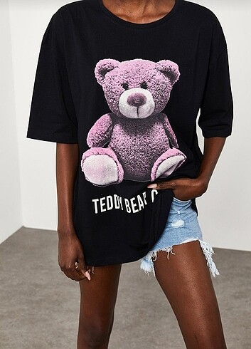 Happiness Teddy Bear Oversize Bayan Tshirt