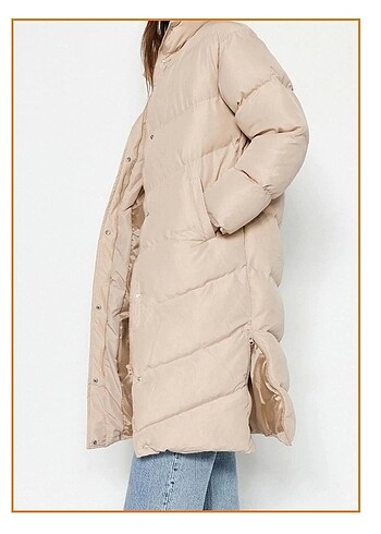 xl Beden camel Renk Bayan Uzun Şişme Mont