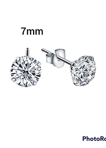 925 ayar Zirkon Taşlı Tek taş 7 mm gümüş küpe 