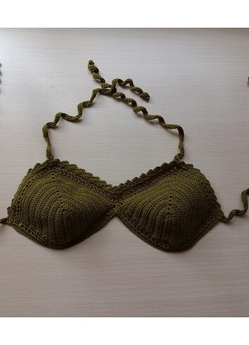 m Beden haki Renk Örgü bikini üstü crop