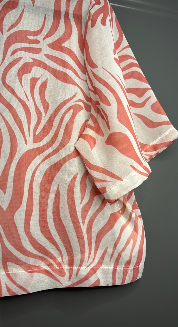 Pembe Zebra Desenli Kısa Kollu Tül Gömlek - Görsel 2