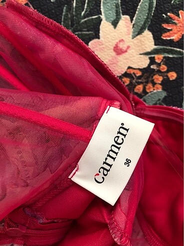 Carmen Çiçekli Pembe Midi Abiye - Görsel 10