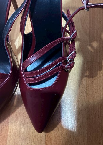 Bordo Deri Tokalı Stiletto Topuklu Kadın Ayakkabı - Görsel 3