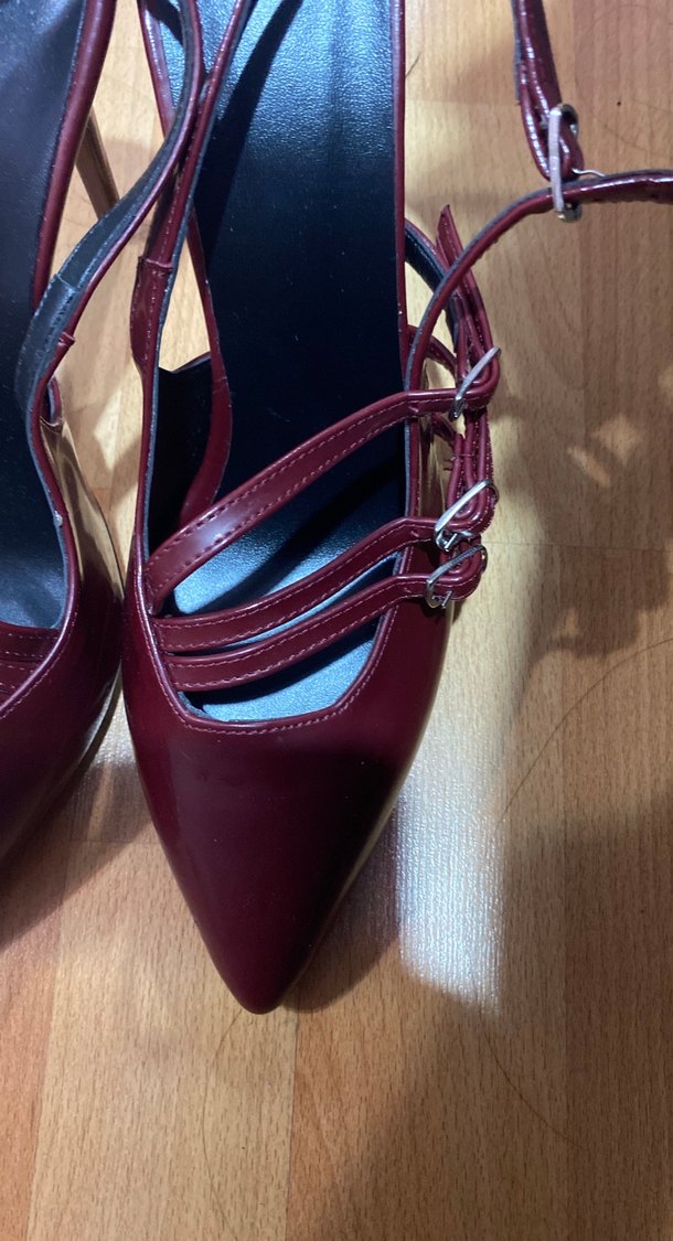 Bordo Deri Tokalı Stiletto Topuklu Kadın Ayakkabı - Görsel 3