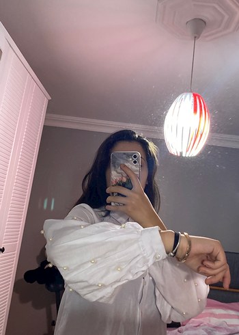 Şeffaf Uzun Kollu Beyaz Kadın Gömlek - Görsel 2