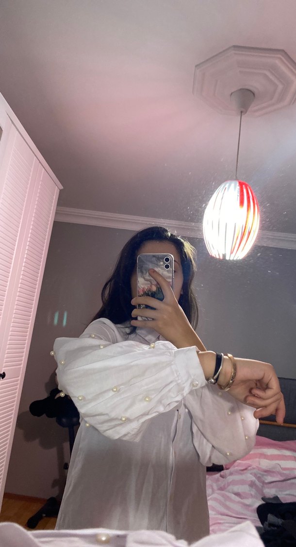 Şeffaf Uzun Kollu Beyaz Kadın Gömlek - Görsel 2