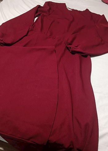 Bordo midi boy çan kesim elbise - Görsel 5