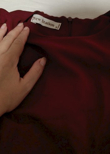 Bordo midi boy çan kesim elbise - Görsel 2