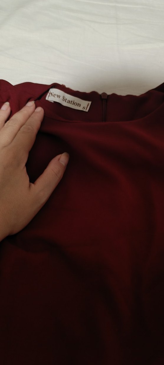 Bordo midi boy çan kesim elbise - Görsel 2