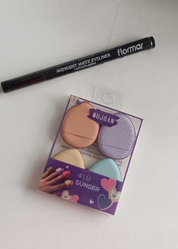 Mujban 4'lü Pastel Makyaj Süngeri Seti ve Flormar siyah eyeliner - Görsel 4