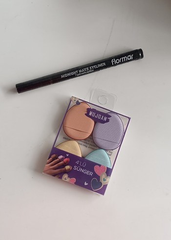 Mujban 4'lü Pastel Makyaj Süngeri Seti ve Flormar siyah eyeliner - Görsel 3
