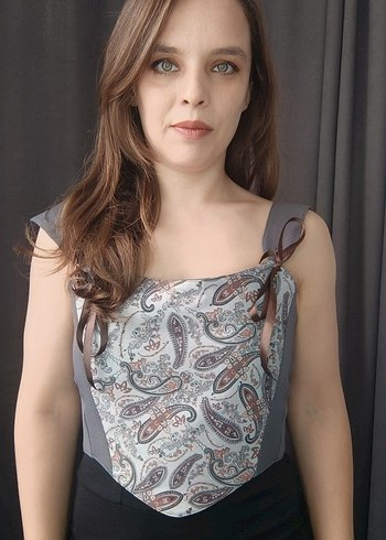 Kadın Gri Çift Taraflı Paisley Desenli Bustiyer - Görsel 9