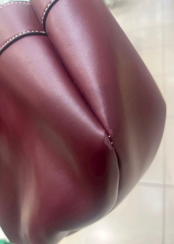 Zara Bordo Deri Kadın El Çantası