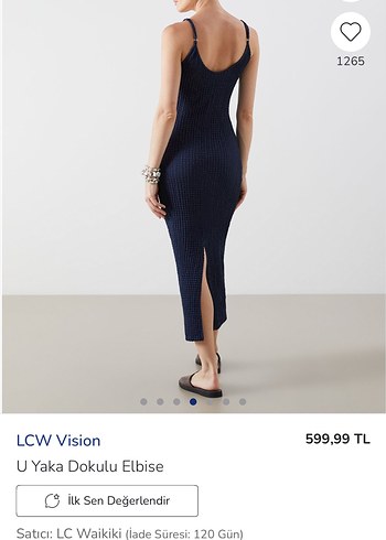 LC Waikiki Lacivert Fitilli Uzun Triko Elbise