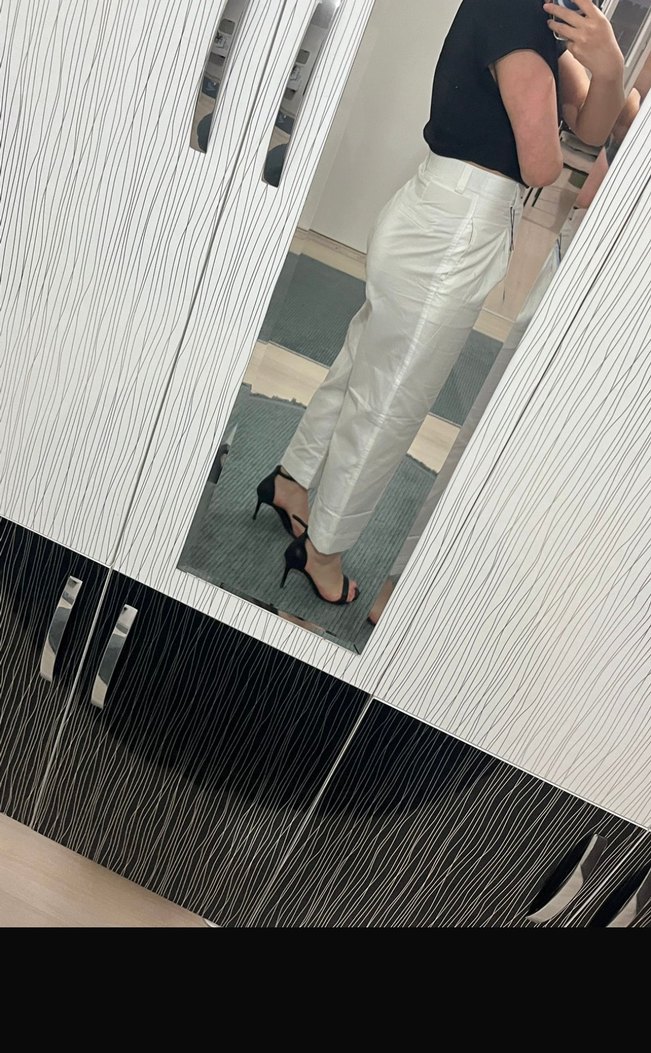 Kadın Beyaz Normal Boy Kumaş Pantolon - Görsel 2