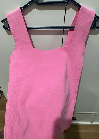 Pembe V Yaka Kısa Örme Kadın Atlet - Görsel 2