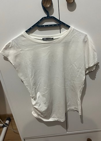 Beyaz Kısa Kollu Pamuklu Salaş Tişört - Görsel 4