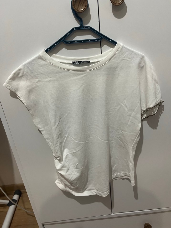 Beyaz Kısa Kollu Pamuklu Salaş Tişört - Görsel 4