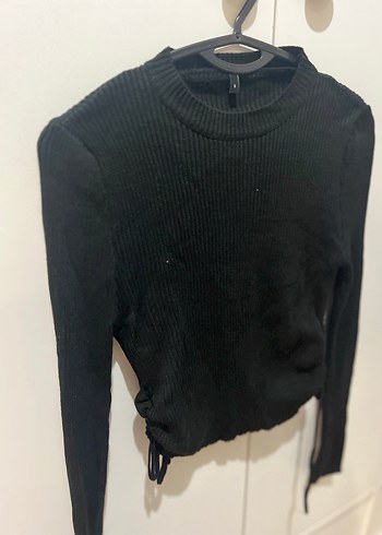 Siyah Kadın Triko Bisiklet Yaka Kazak - Görsel 2