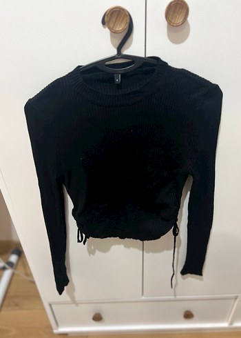 Siyah Kadın Triko Bisiklet Yaka Kazak - Görsel 3