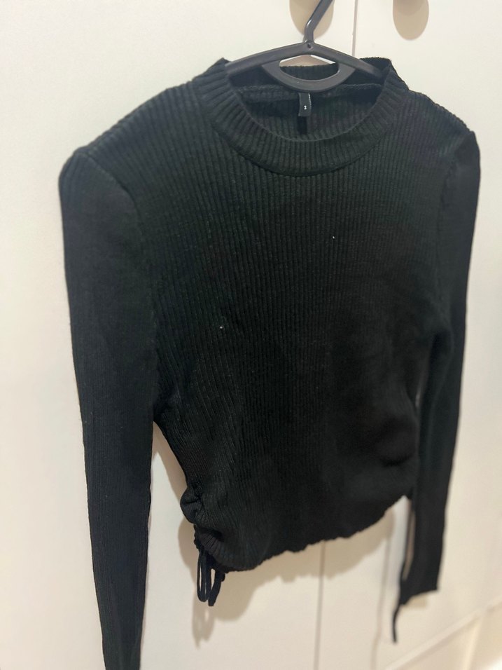 Siyah Kadın Triko Bisiklet Yaka Kazak - Görsel 2