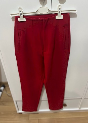Kırmızı Fermuarlı Kadın Kumaş Pantolon - Görsel 4