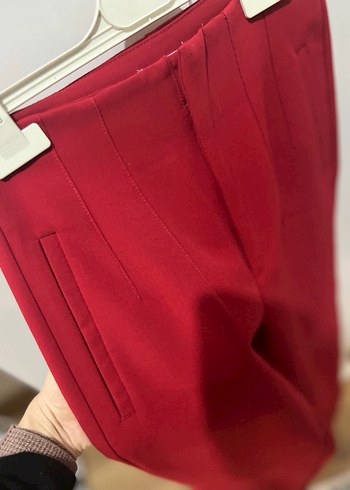 Kırmızı Fermuarlı Kadın Kumaş Pantolon - Görsel 3