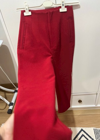 Kırmızı Fermuarlı Kadın Kumaş Pantolon - Görsel 5