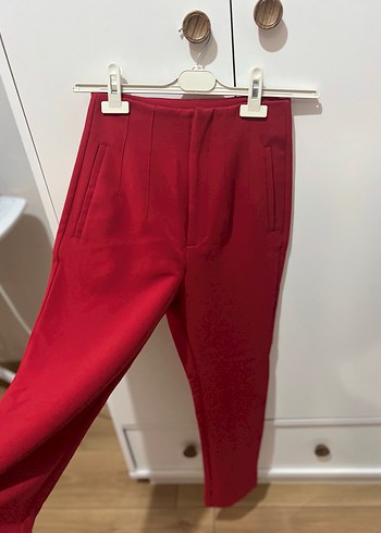 Kırmızı Fermuarlı Kadın Kumaş Pantolon - Görsel 6