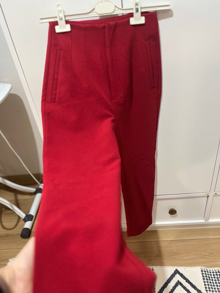Kırmızı Fermuarlı Kadın Kumaş Pantolon - Görsel 5