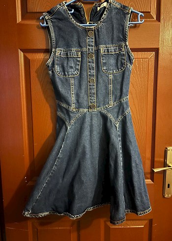 Koyu Lacivert Kemer Detaylı Denim Midi Elbise - Görsel 5