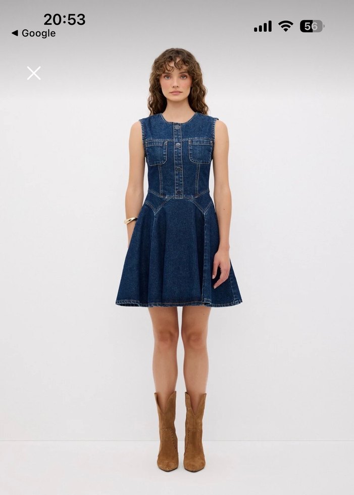 Koyu Lacivert Kemer Detaylı Denim Midi Elbise - Görsel 2