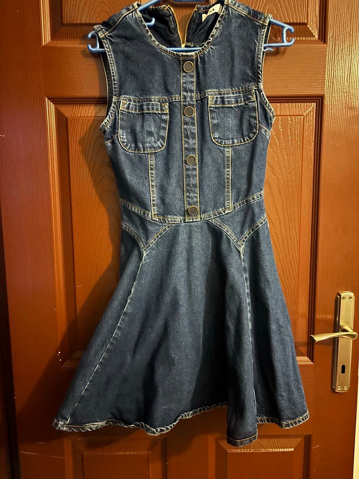 Koyu Lacivert Kemer Detaylı Denim Midi Elbise - Görsel 5