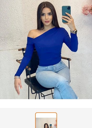 Tek Omuz Açık Mavi Denim Bluz