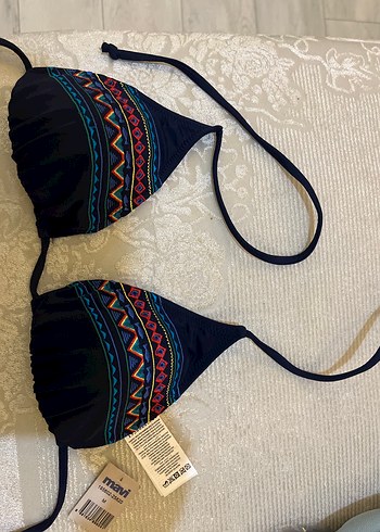 Mavi Nakışlı Bohem Tarzı Kadın Bikini Üstü