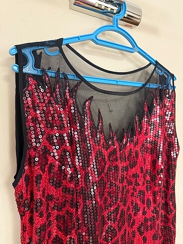 Pul payet leopar desenli elbise - 50 beden