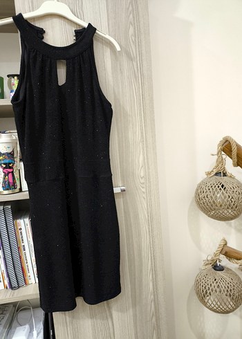 Siyah Midi V Yakalı Drapeli Abiye Elbise - Görsel 3