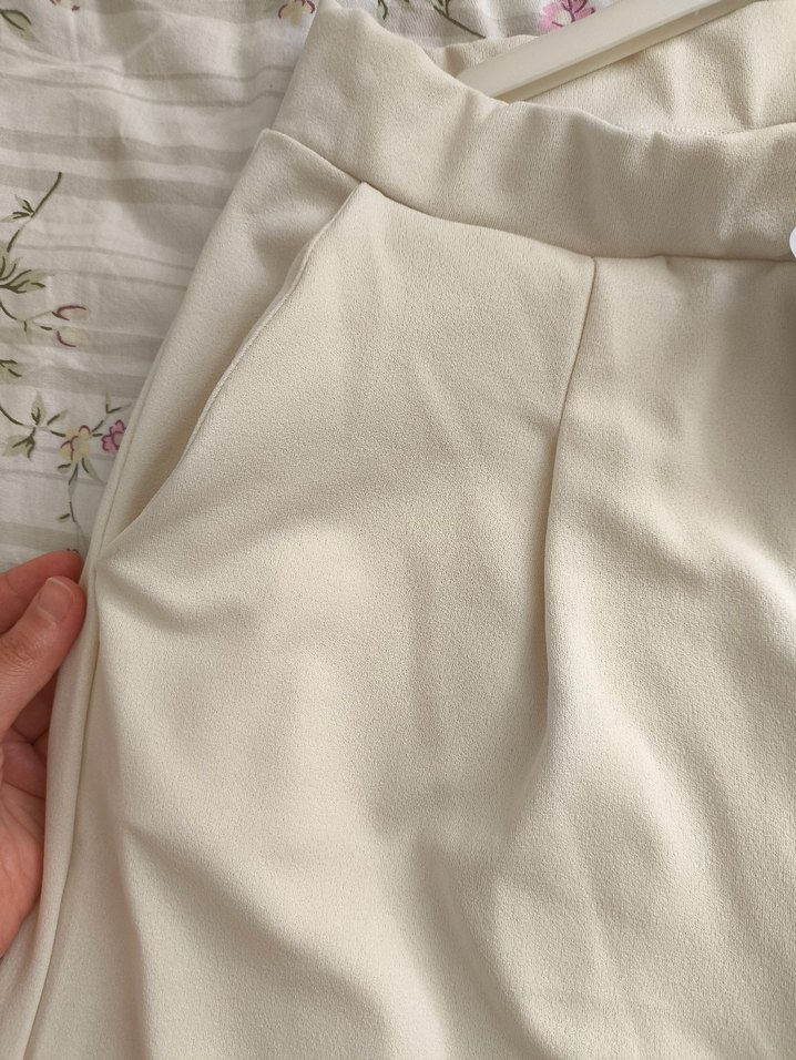 Bej Midi Pilili Kadın Kumaş Pantolon - Görsel 5