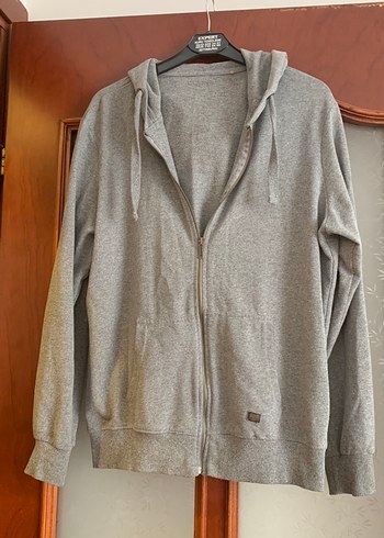Gri Kapüşonlu Fermuarlı Polar Sweatshirt