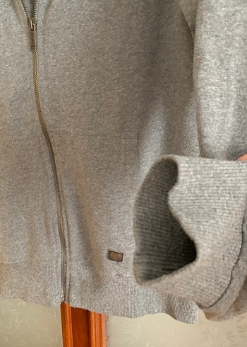 m Beden Gri Kapüşonlu Fermuarlı Polar Sweatshirt